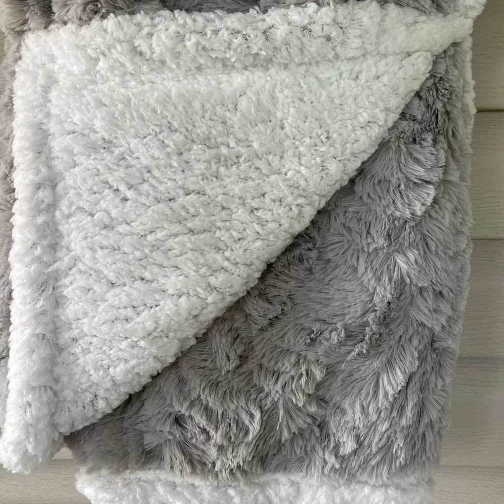 Owens Gray and White Reversible Sherpa Throw